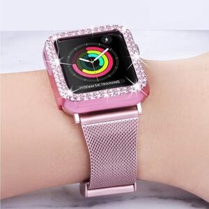 Diamond Case+Metal Strap iWatch Band Stainless Steel Bracelet For Apple